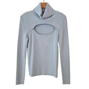 Sweet & Sinful Sweater Womens XL Baby Blue Peep Cleavage Pullover Turtleneck